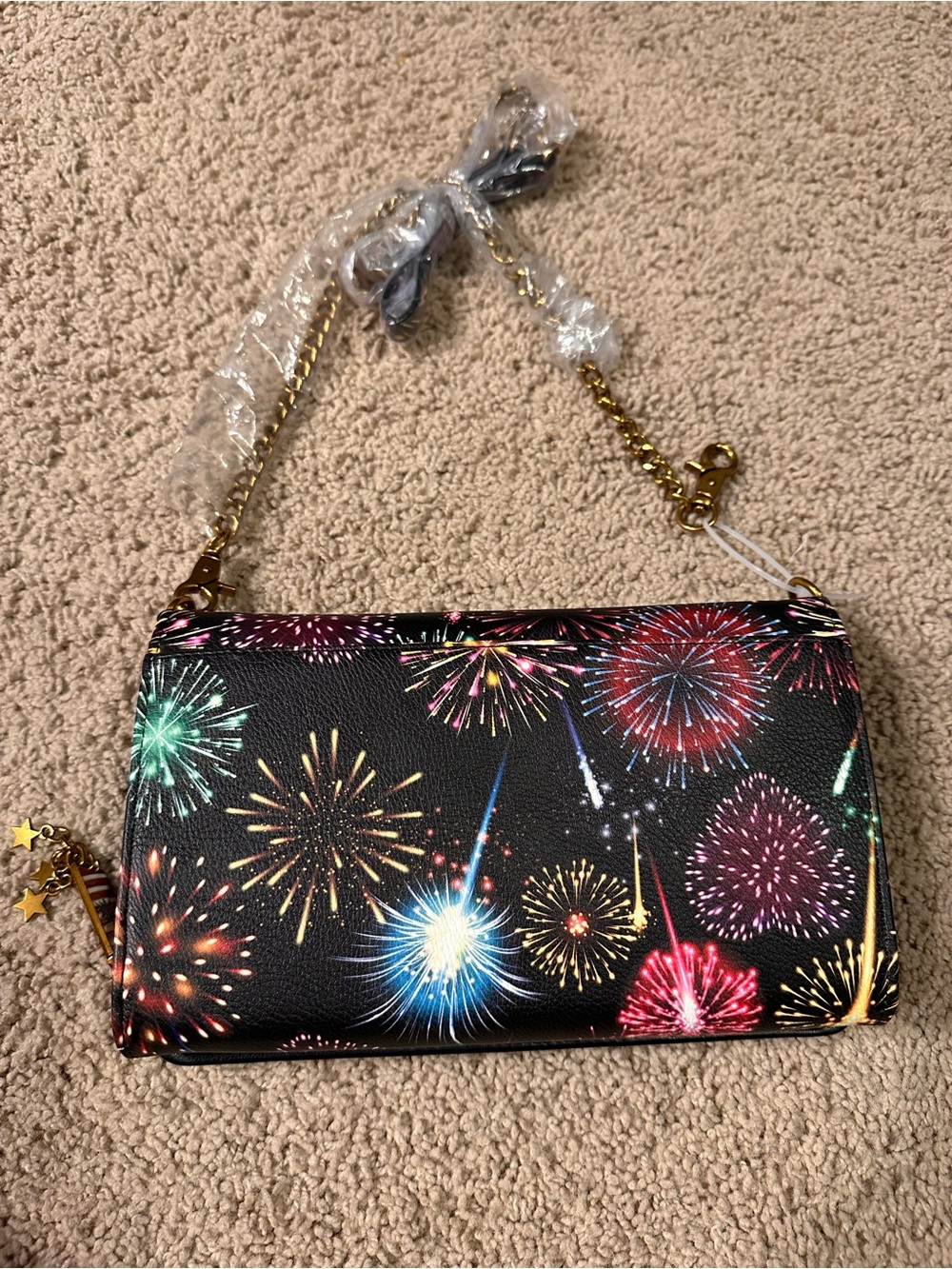 Betsey Johnson Black Multicolor Firework-Print Wristlet Crossbody - Picture 3 of 4